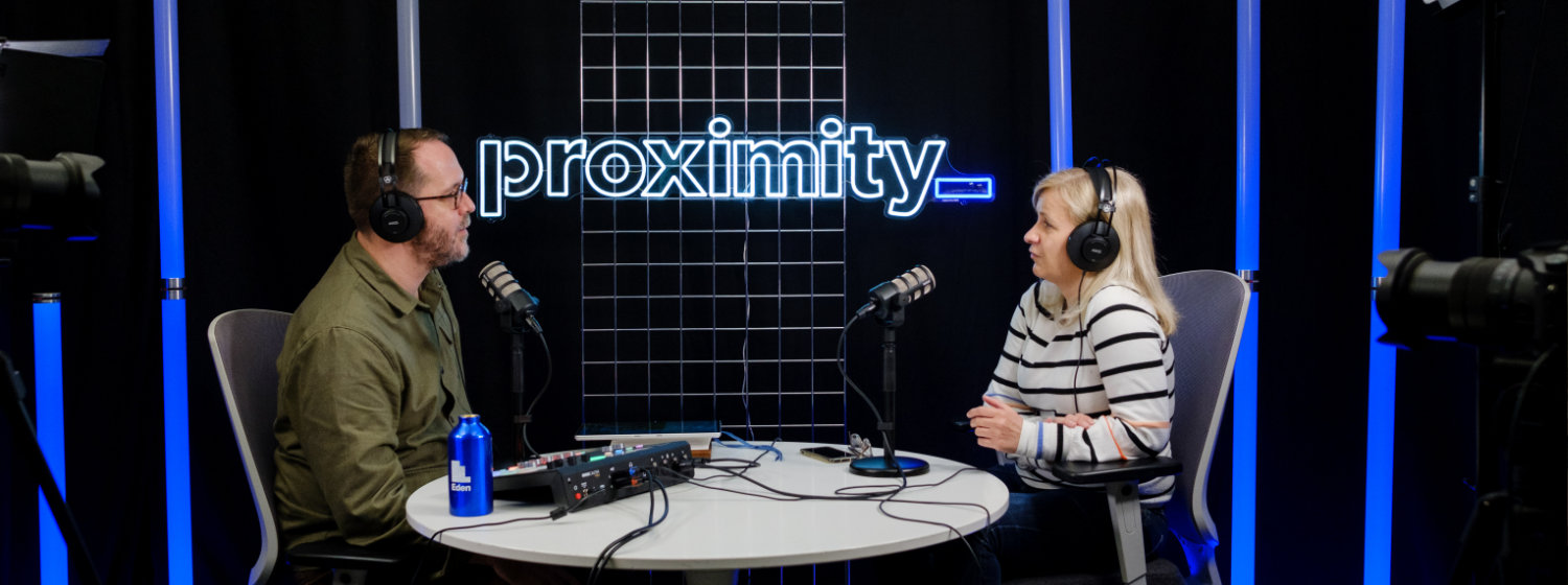 Sam Ward and Natalie Williams recording the Proximity podcast