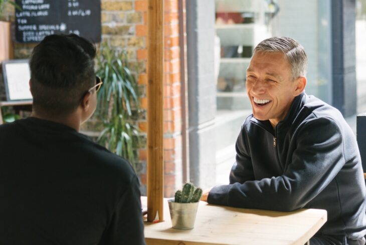 Darren chatting outside Neal Street Espresso