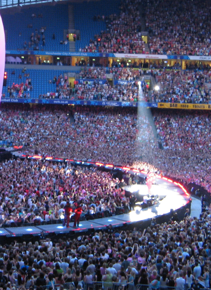 A music concert at the Etihad Stadium.