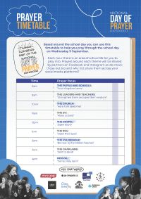 National Day of Prayer for Schools Prayer Timetable
